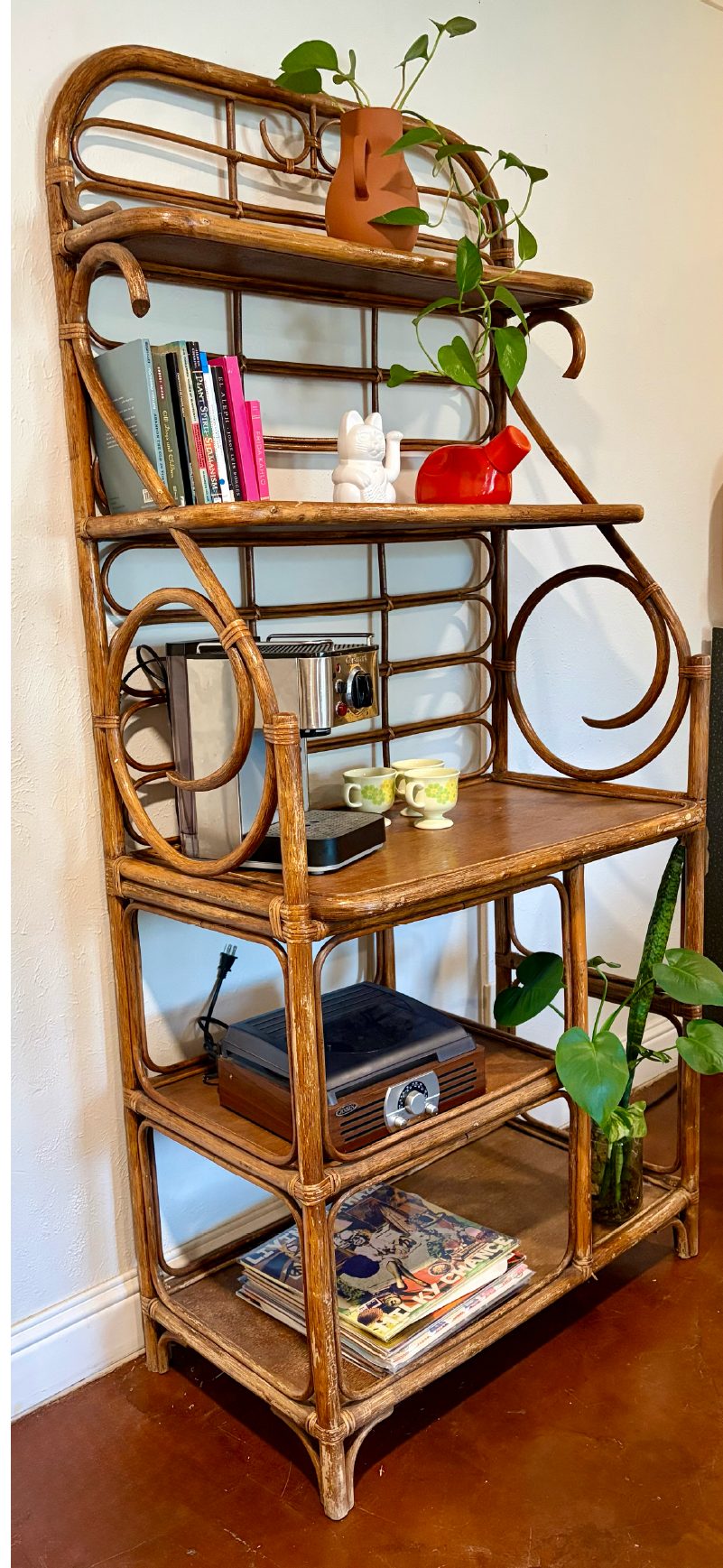 Agnes, a mid-century woven rattan console table